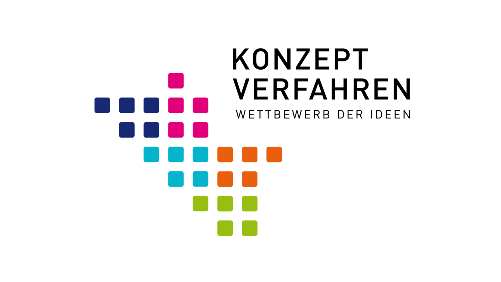 Logo con piastrelle colorate e le parole "Konzeptverfahren" e "Wettbewerb der Ideen" (tutte in lettere maiuscole).